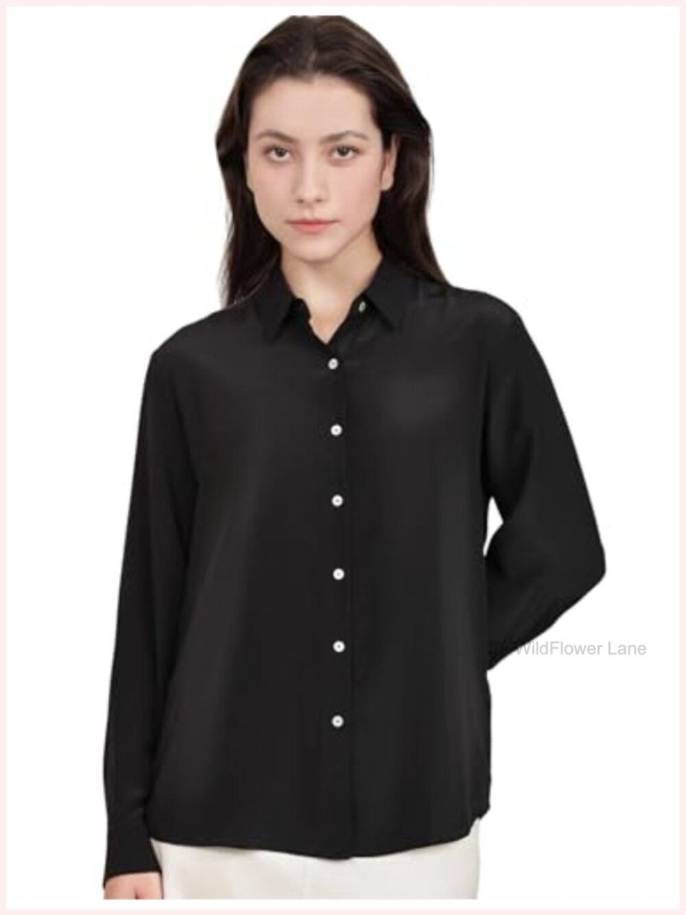 Pure Mulberry Silk Blouse for Women Button Down Long Sleeve Collared Work